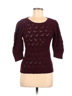 Ann Taylor LOFT Outlet Burgundy Knitted 3/4 Sleeve Pullover Sweater Size Medium